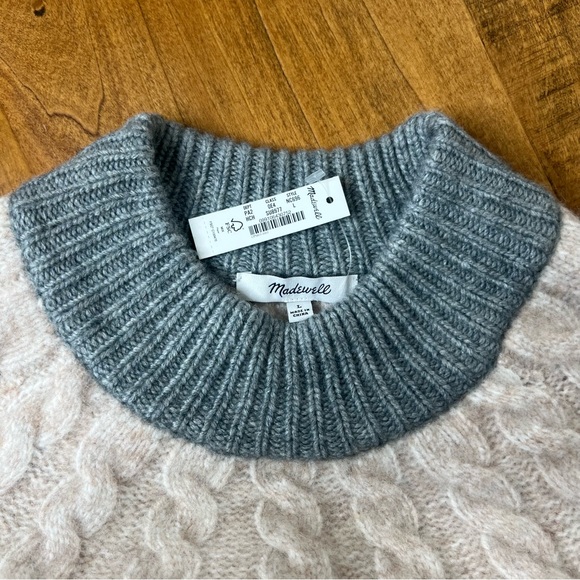 New Madewell Deacon Cableknit Mockneck Sweater in Stripe Wool Blend Size Large - Picture 4 of 9